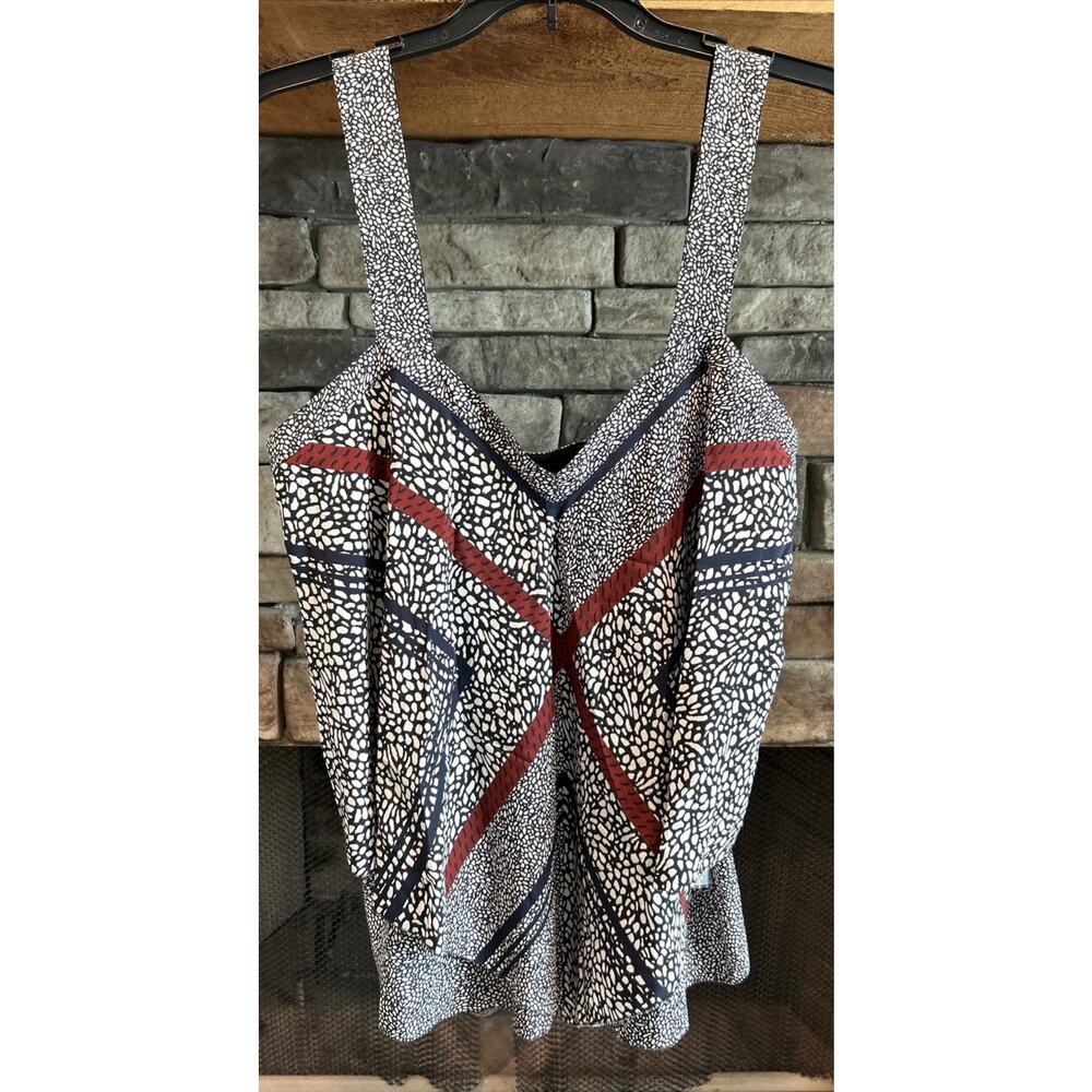 Women’s DEREK LAM 10 Crosby Black/White/Maroon Silk Tank Top Shirt Size 6 *B2